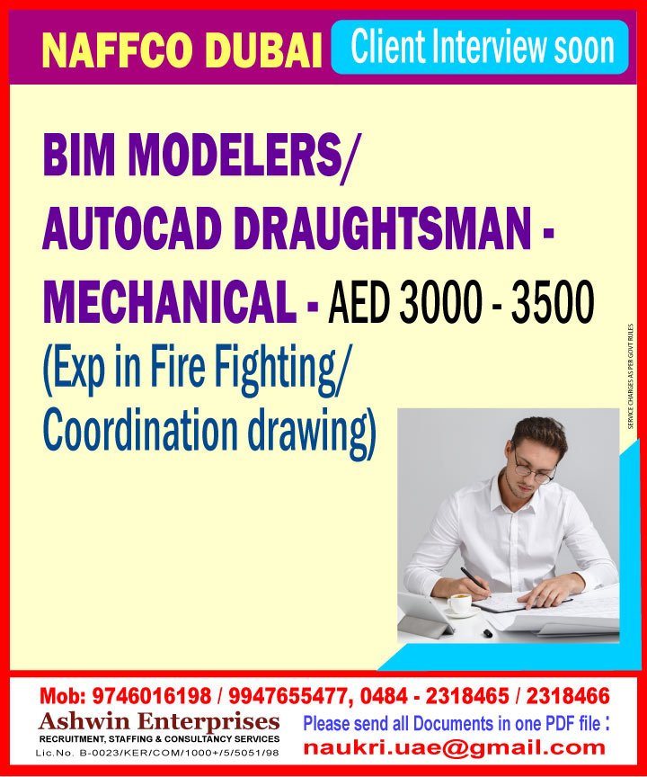 Bim Modelers/ Autocad Draughtsman – Mechanical, Fire Fighting/ Coordination drawing